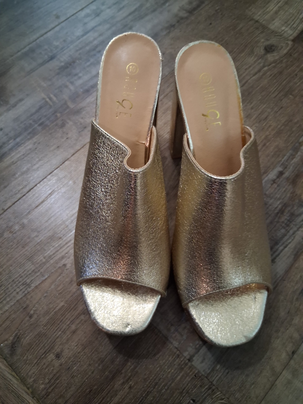 Rouge Helium Metallic Gold Open-Toe Slide Mules